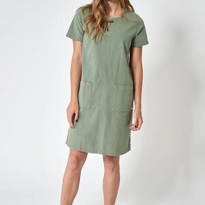 Batela Seersucker Tela Olive Cotton T-Shirt Dress 6-8 38 NWT
